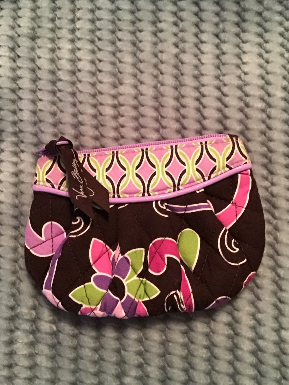 Vera Bradley Brown Pink Green Purple Quilted Coin Pouch (B)
